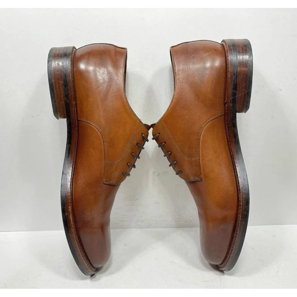 Beckett Simonon Dunham Derby Brown Leather Plain Toe Dress Shoes Mens 13 11983